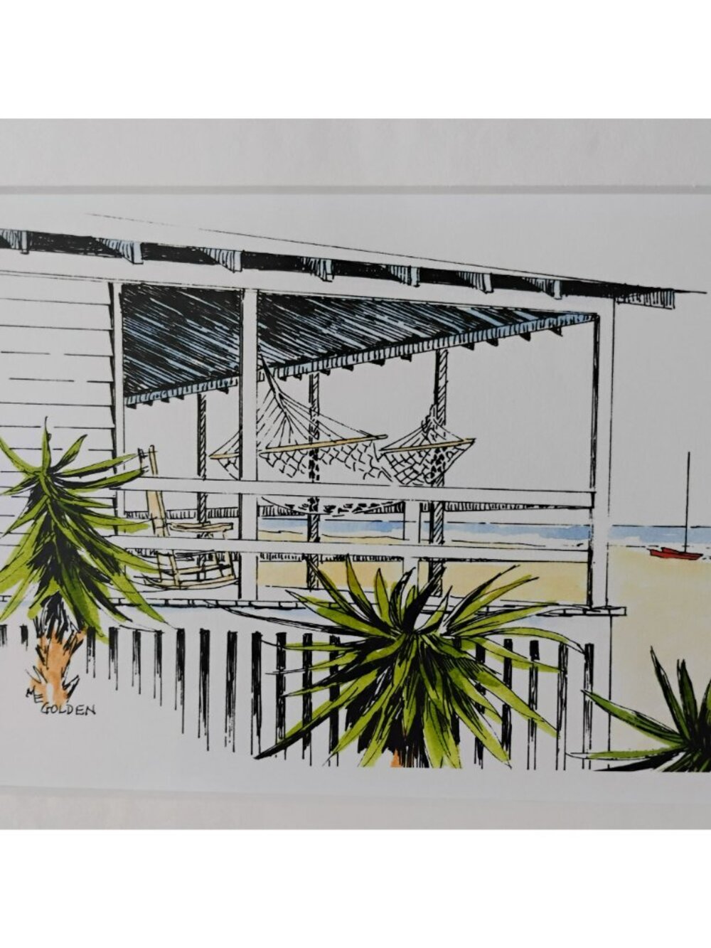 Lazy Days Watercolor Print By Mary Ellen Golden, Beach Hammock, Matted Art 11x13 - Picture 7 of 9